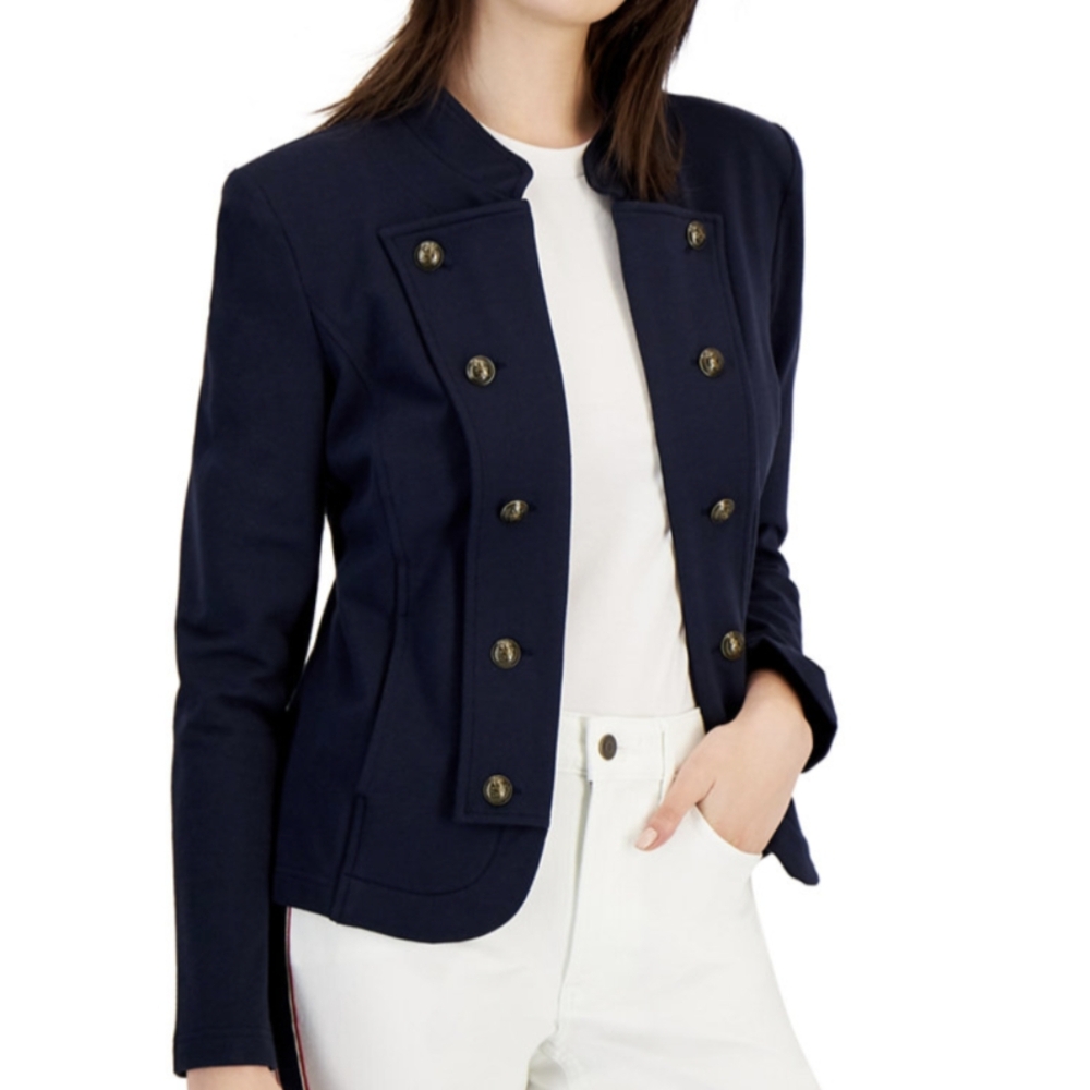 TOMMY HILFIGER Retail $110, Military Band Jacket, Navy, Women's XL, NWT